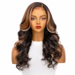 HD Lace Brazilian Dark Brown Body Wave Human Hair Wig - Dark Brown with Highlights