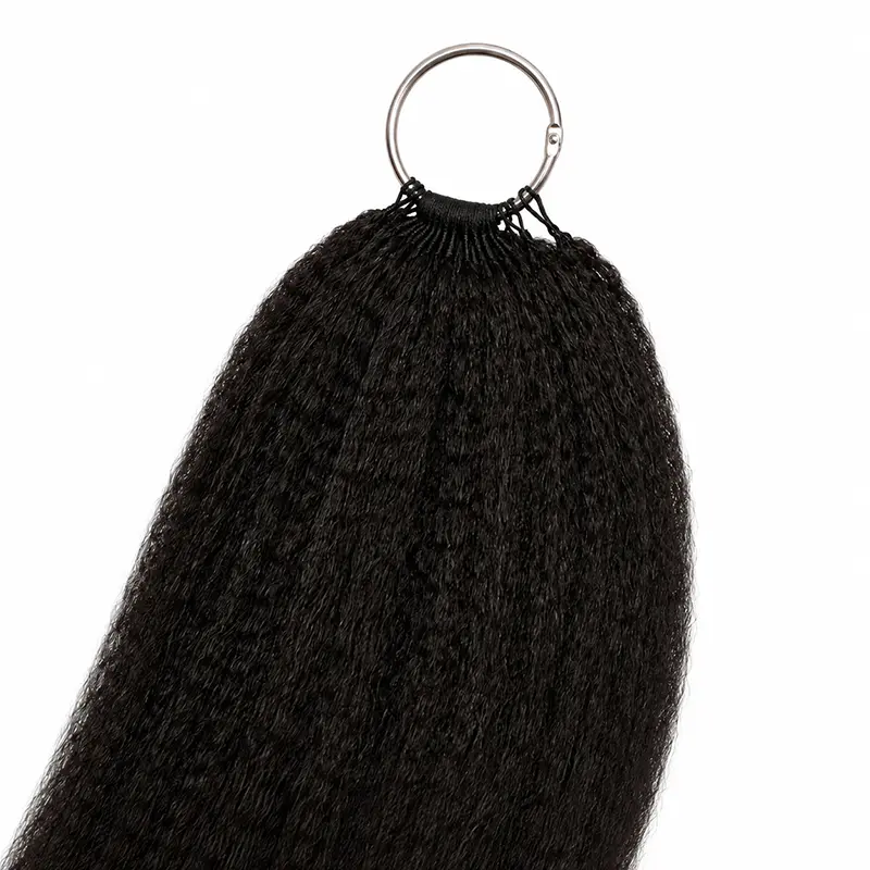 Woman Wearing 16 Inch Kinky Straight Feather Crochet Human Hair Woman Wearing 16 Inch Kinky Straight Feather Crochet Human Hair on a hair ring