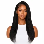 Woman Wearing 16 Inch Kinky Straight Feather Crochet Human Hair
