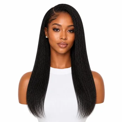Woman Wearing 16 Inch Kinky Straight Feather Crochet Human Hair