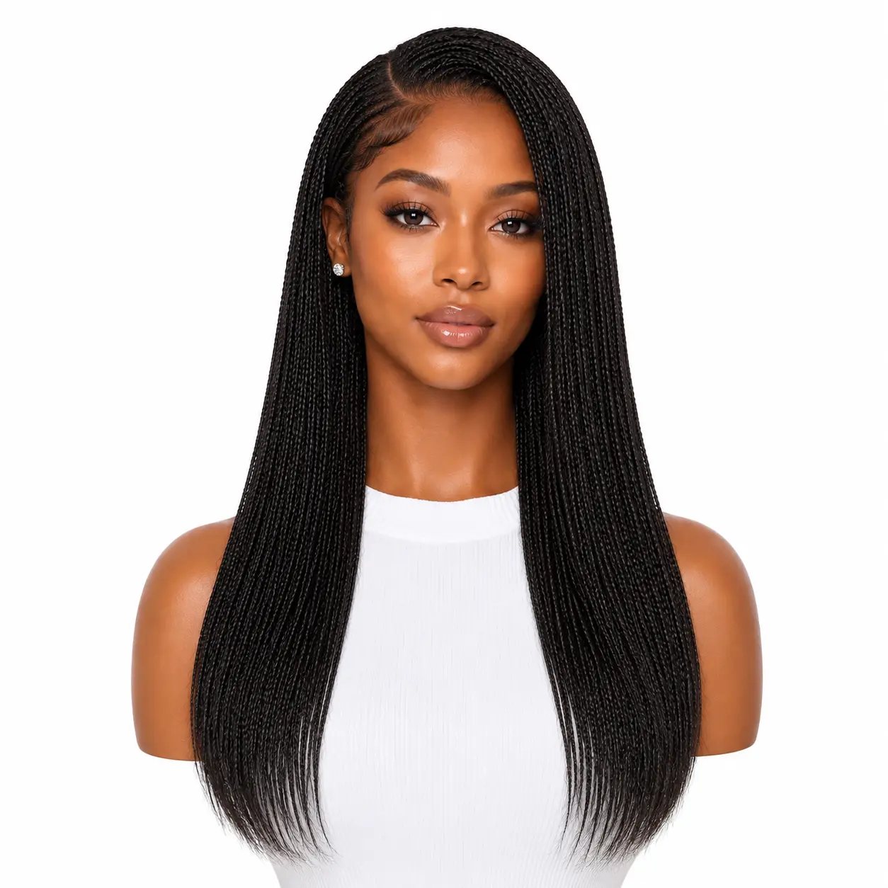 Woman Wearing 16 Inch Kinky Straight Feather Crochet Human Hair Woman Wearing 16 Inch Kinky Straight Feather Crochet Human Hair