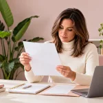 Woman reviewing insurance paperwork to learn, does insurance cover a cranial prosthesis, for medically related hair loss